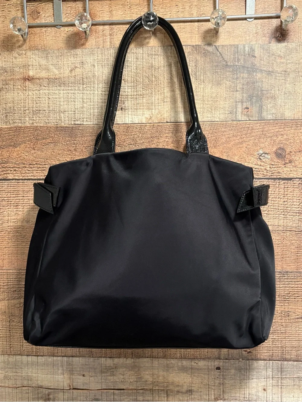 Kate Spade New York Lawrenceville Slim Kenny Tote Black Nylon Patent Leather Bow